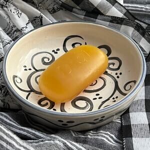 Black and White Pottery Bowl with a Swirl Pattern